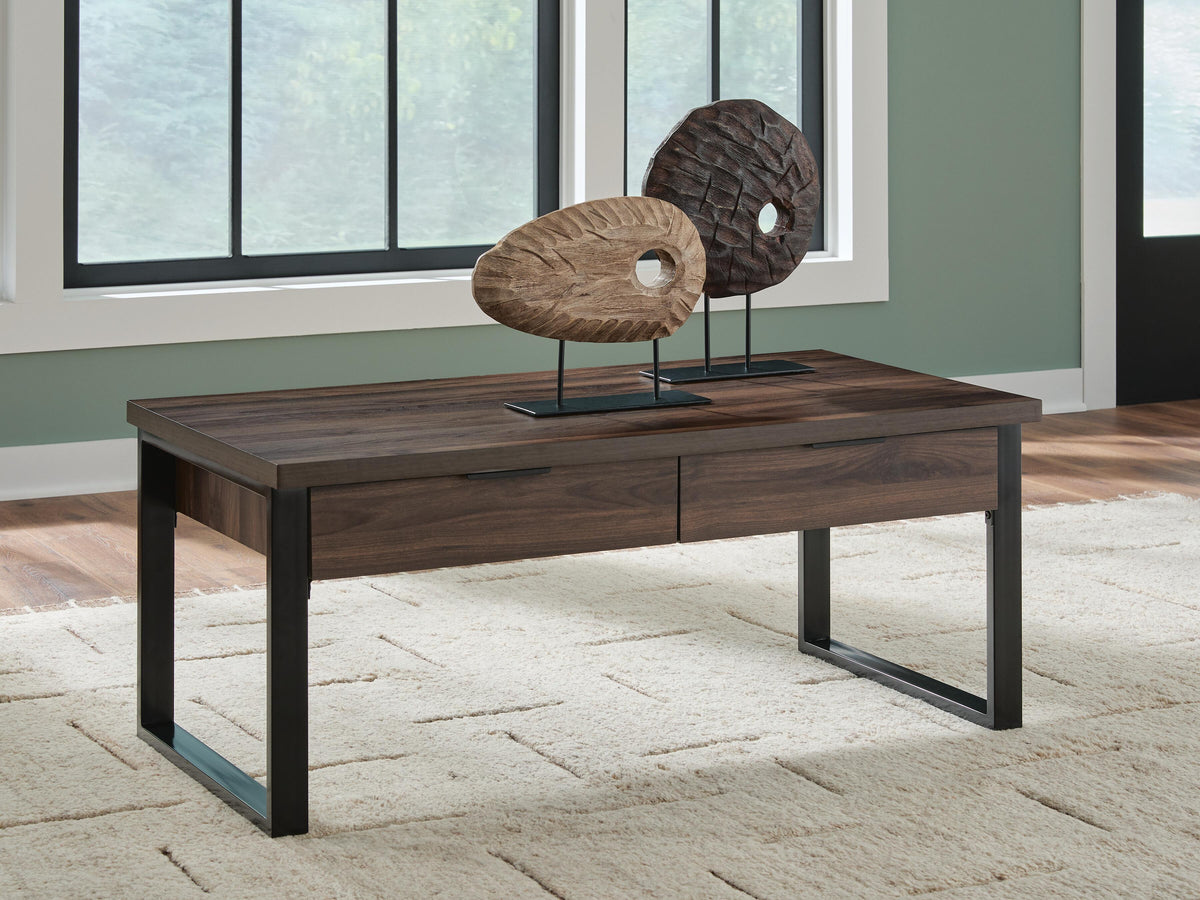 Wickman Falls Coffee Table in Dark Brown, closed view