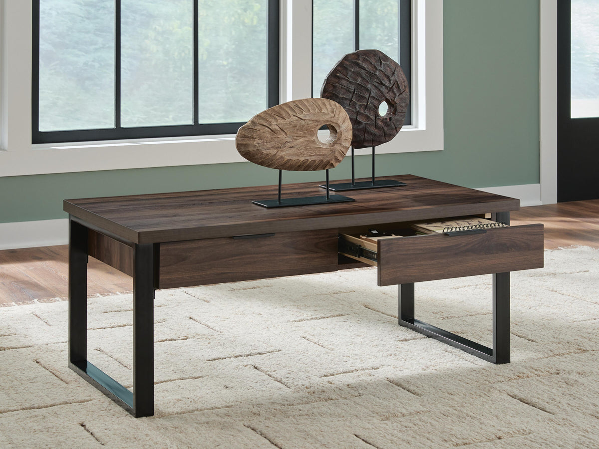 Wickman Falls Coffee Table in Dark Brown, open view