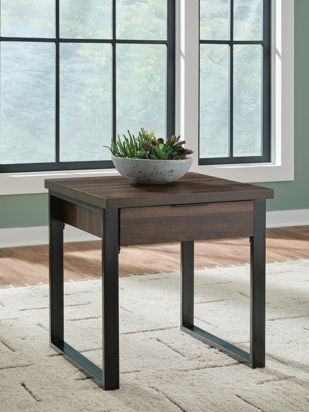 Wickman Falls End Table in Dark Brown, closed view