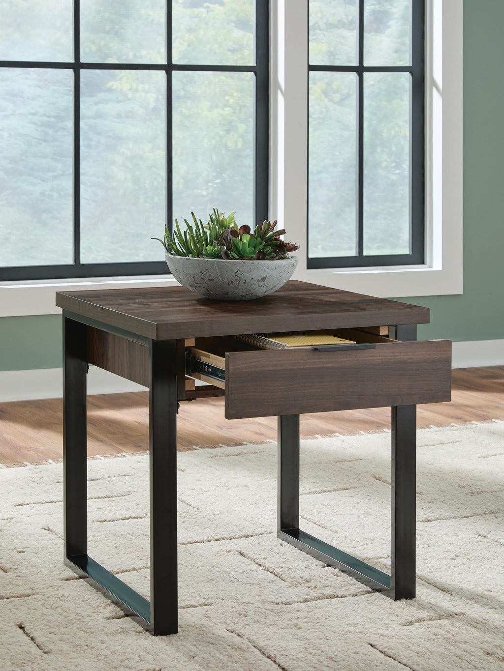 Wickman Falls End Table in Dark Brown, open view
