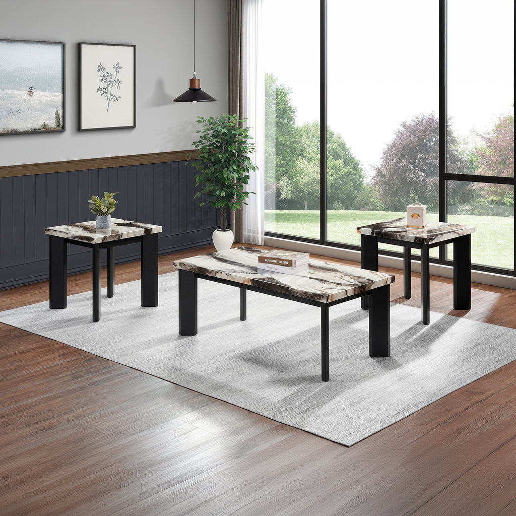Strata Faux Marble 3 Pc Occasional Set- 1 Coffee & 2 End Tabl