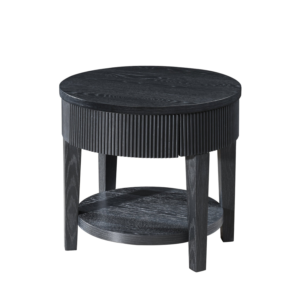 Tate Round One Drawer End Table-Black