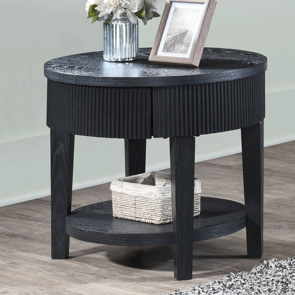 Tate Round One Drawer End Table-Black