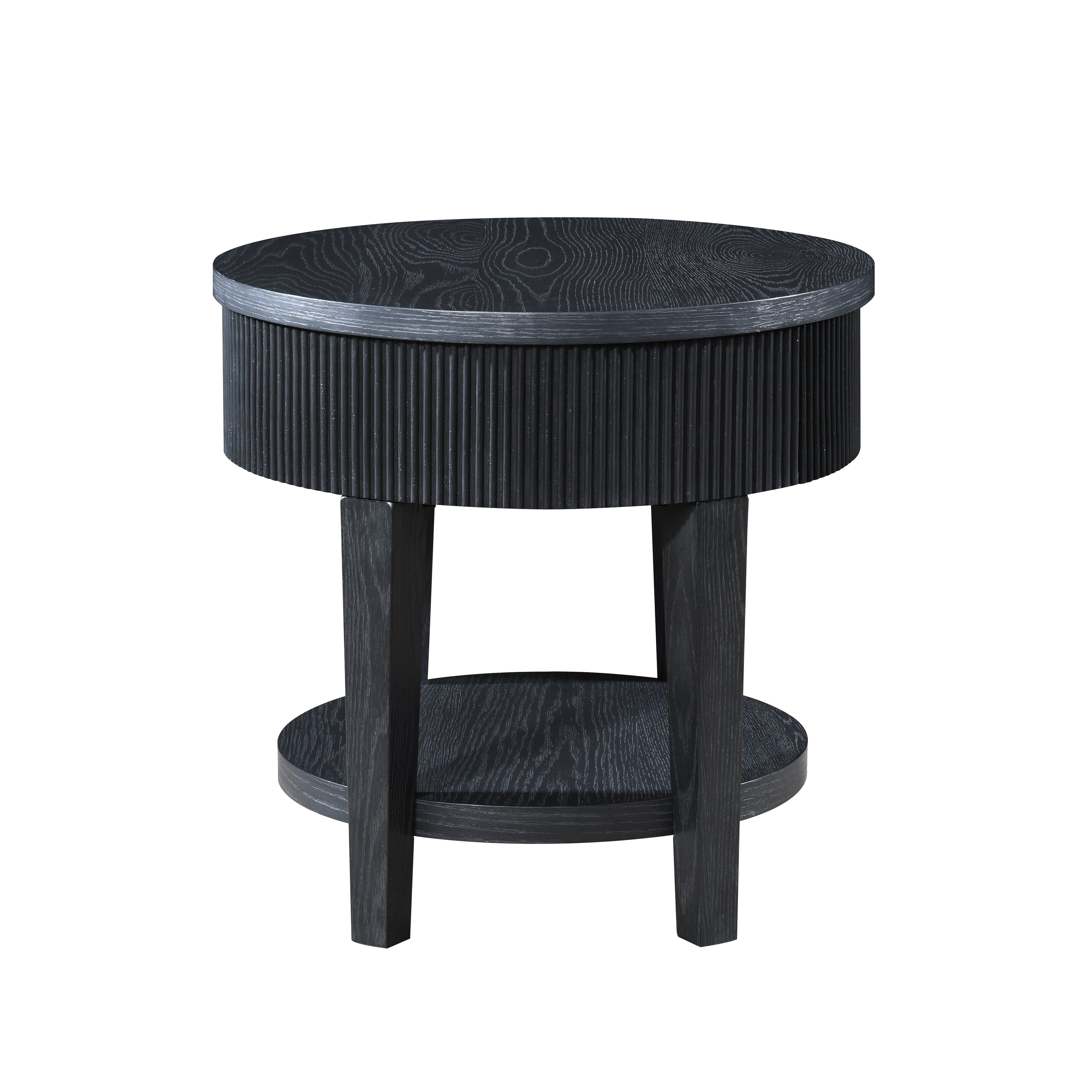 Tate Round One Drawer End Table-Black