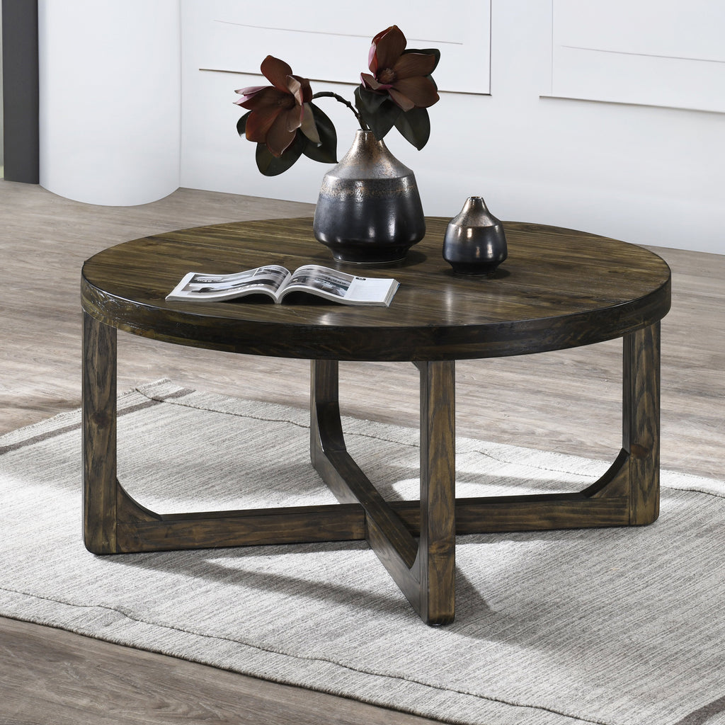 Kerby Round Coffee Table-Dk Brown