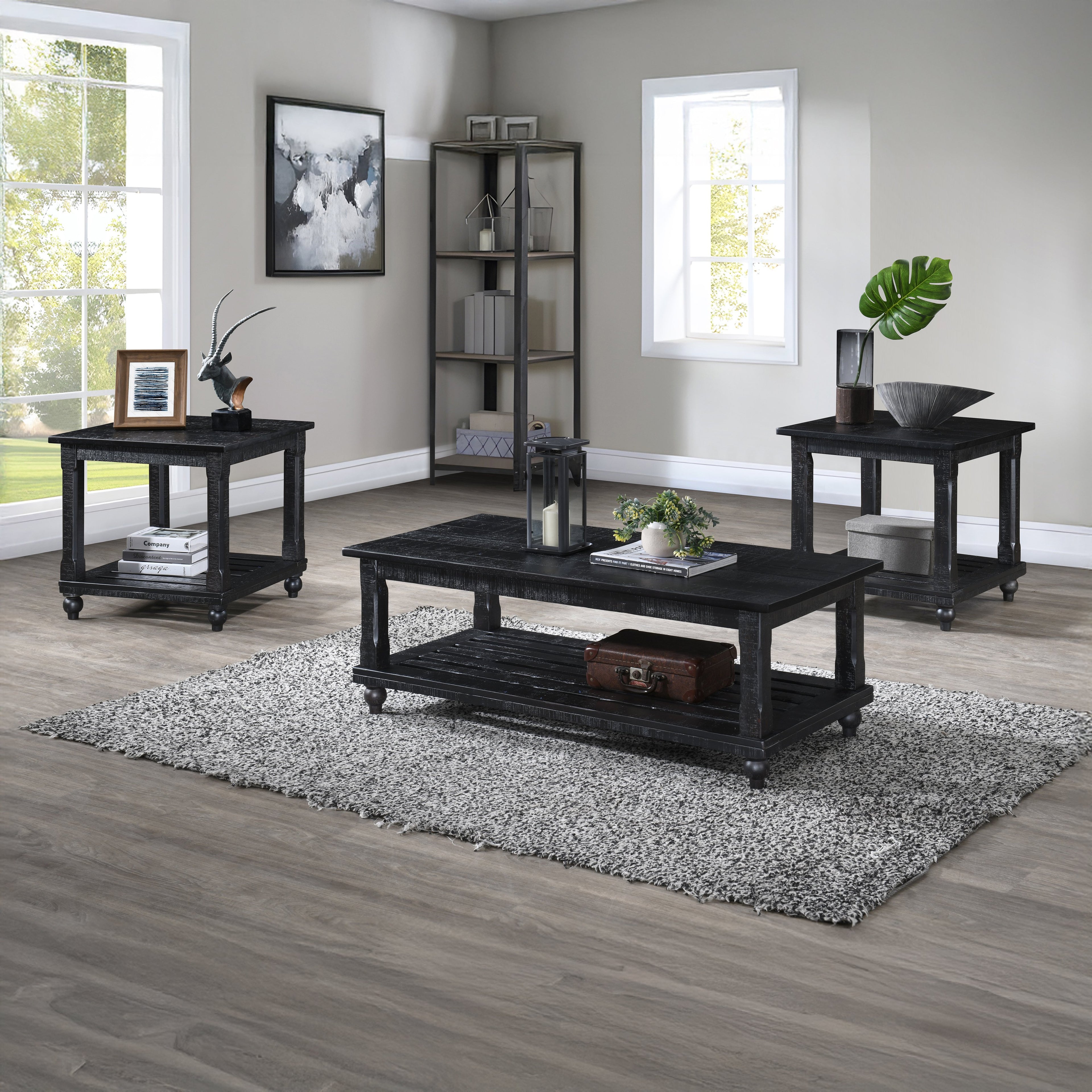 Cade 3 Piece Occasional Set- 1 Coffee & 2 End Tables - Black