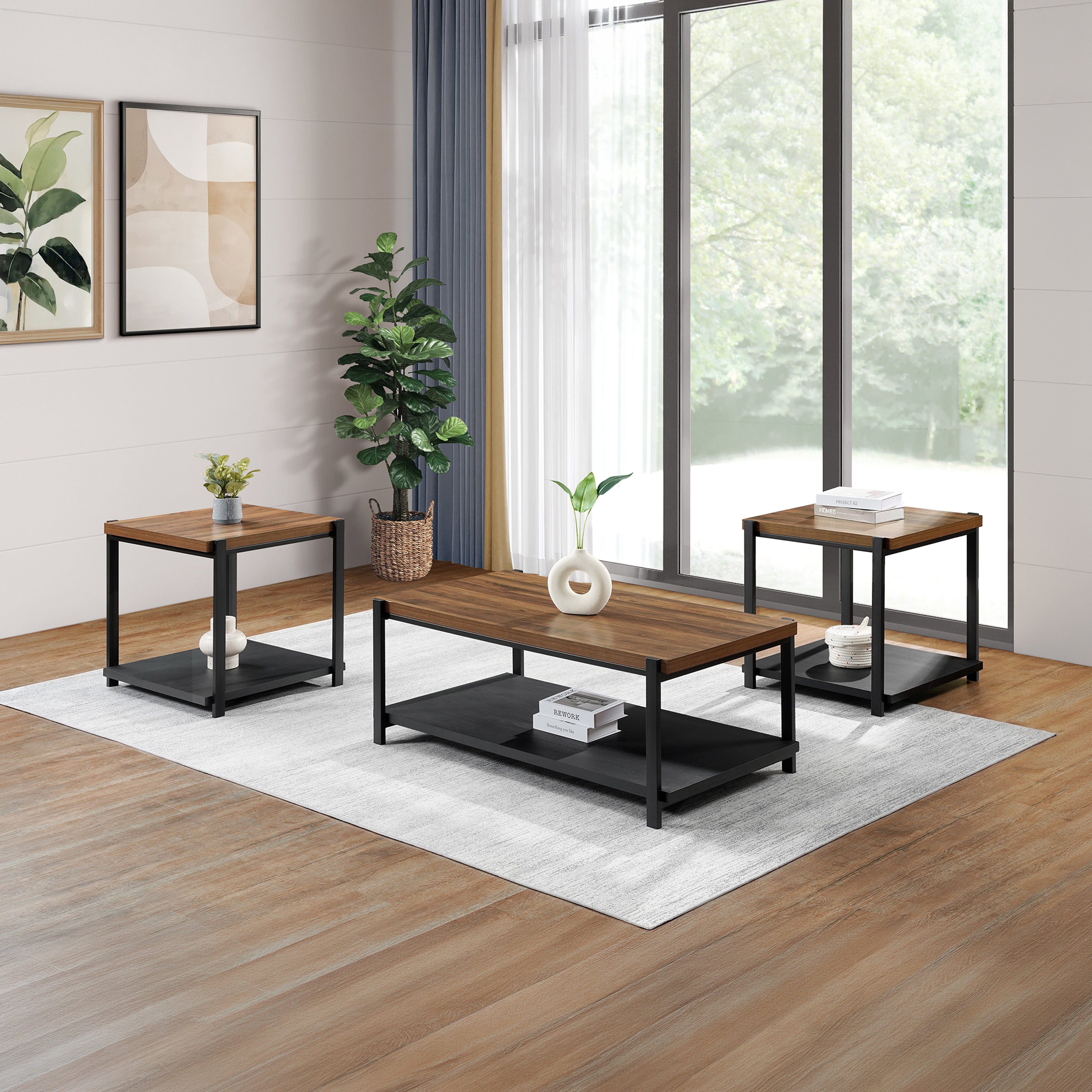Linea 3 Pc Occasional Set- 1 Coffee & 2 End Tables-Brown