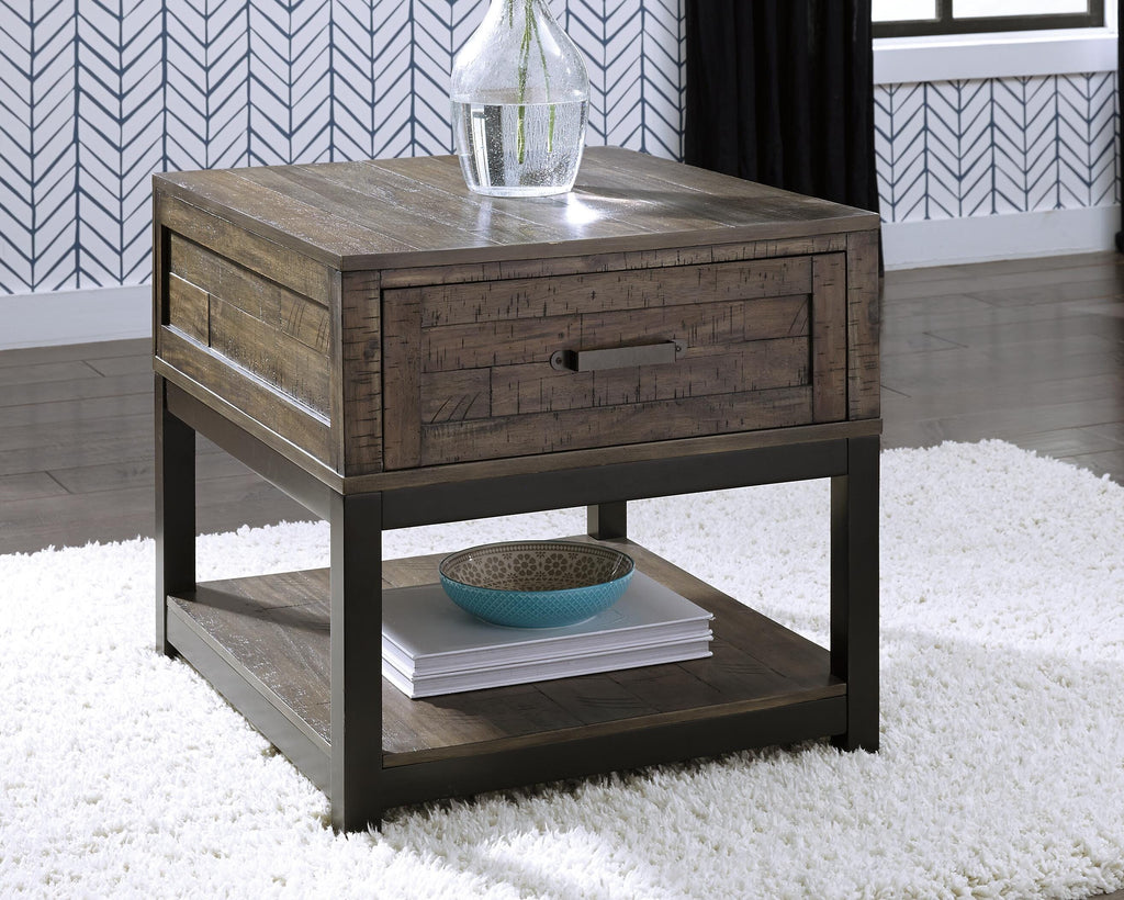 Johurst End Table in Grayish Brown, lifestyle view