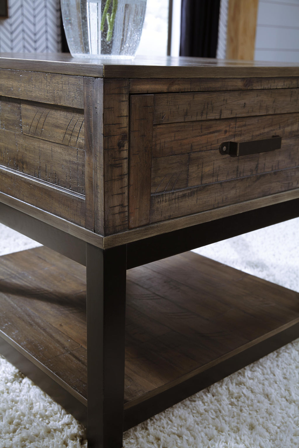 Johurst End Table in Grayish Brown, detail view