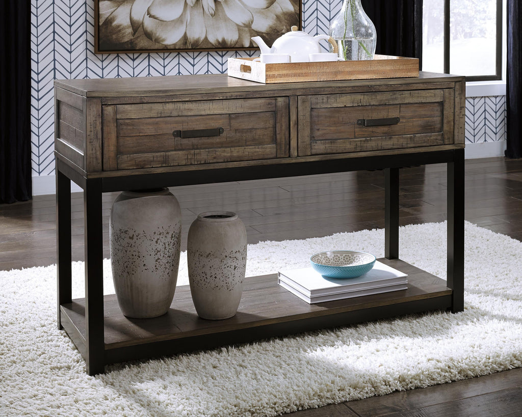Johurst Sofa/Console Table in Grayish Brown, lifestyle view