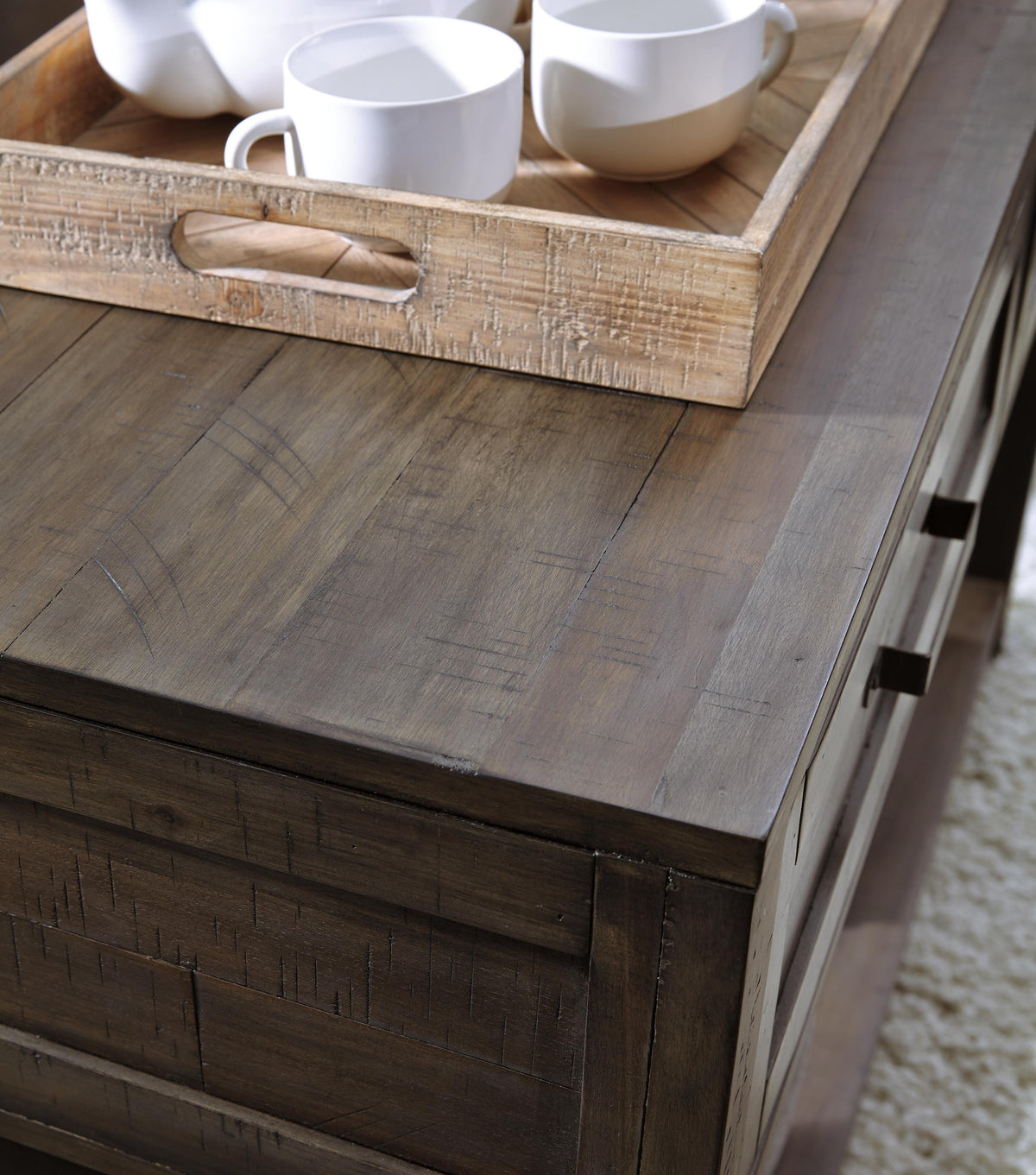 Johurst Sofa/Console Table in Grayish Brown, detail view