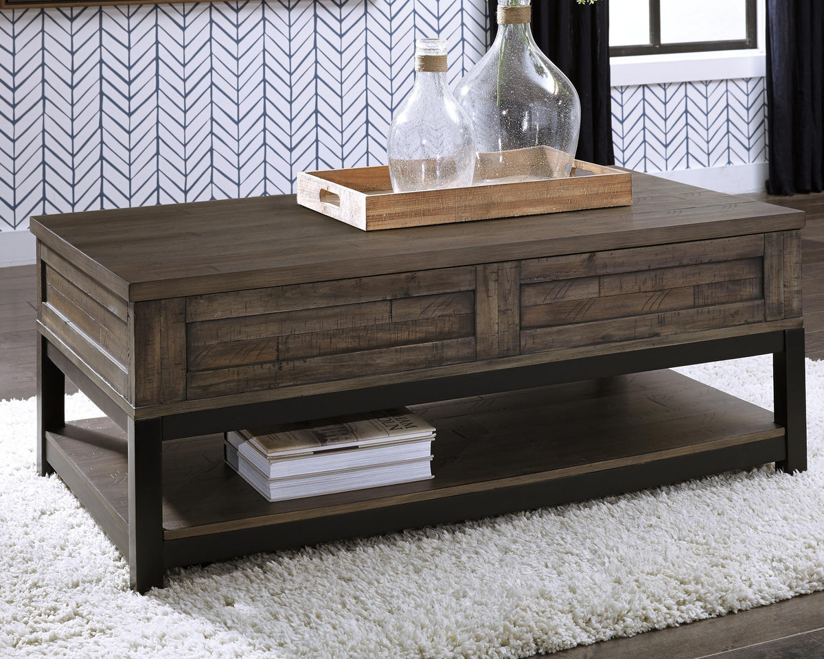 Johurst Coffee Table with Lift Top in Grayish Brown, lifestyle view