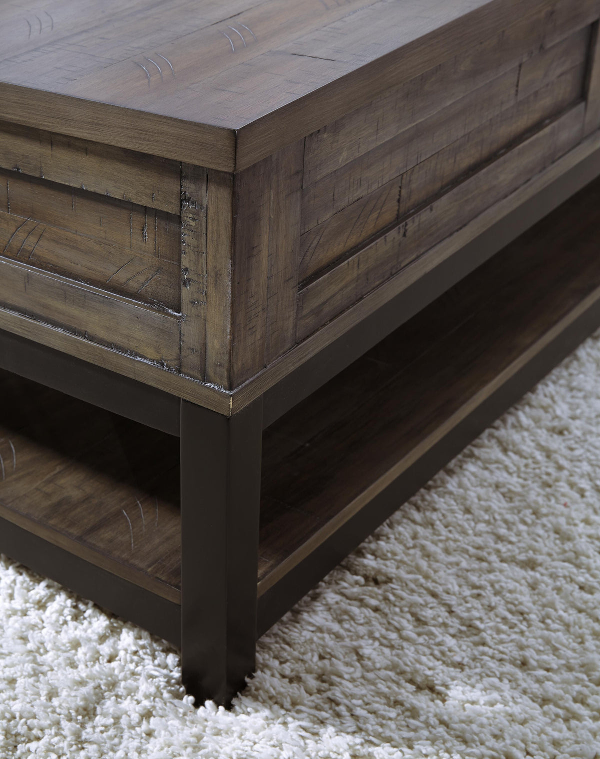 Johurst Coffee Table with Lift Top in Grayish Brown, detail view