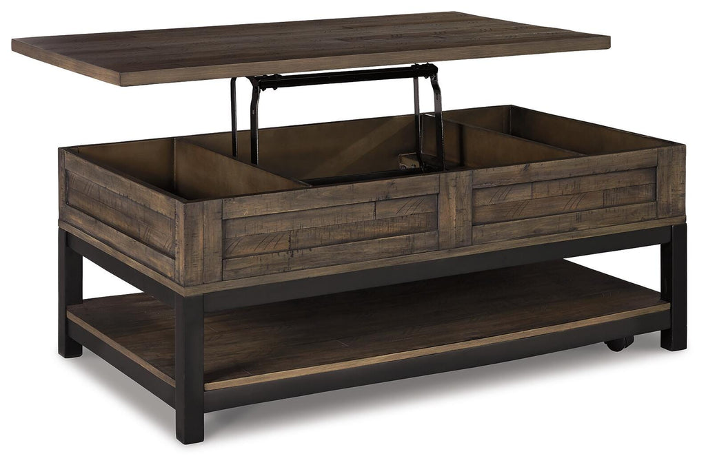Johurst Coffee Table with Lift Top in Grayish Brown, open view