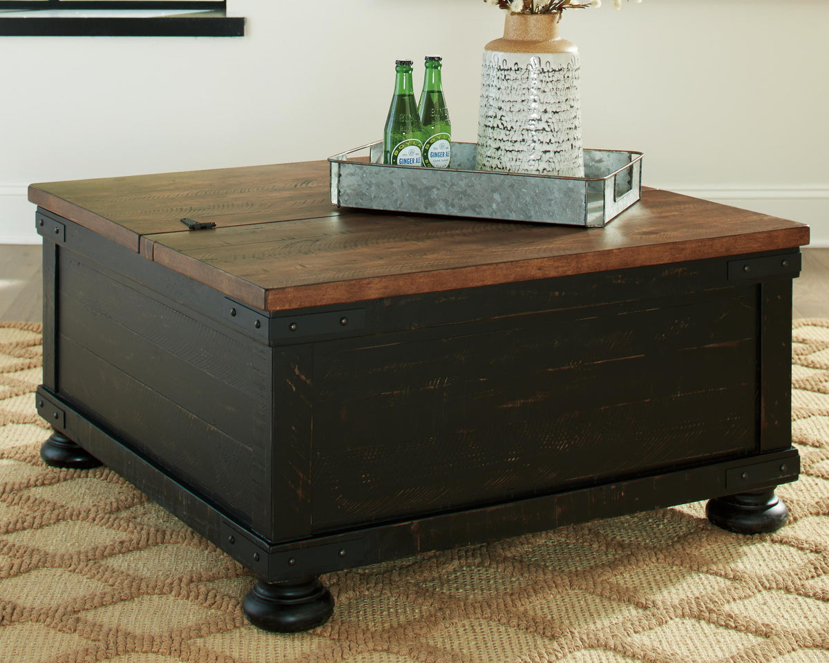 Valebeck Coffee Table with Lift Top in Black/Brown, lifestyle view