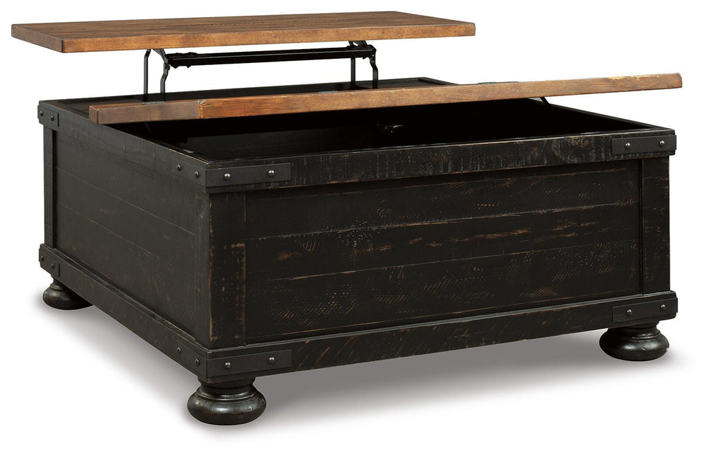 Valebeck Coffee Table with Lift Top in Black/Brown, open view
