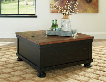 Valebeck Coffee Table with Lift Top in Black/Brown