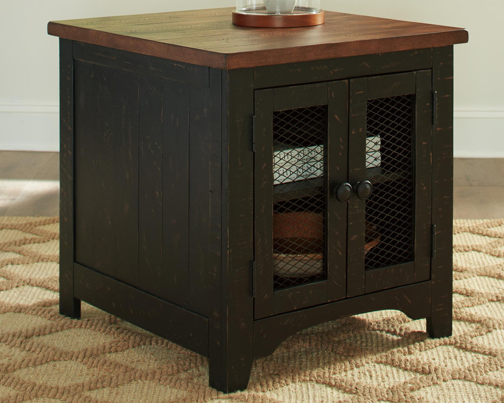 Valebeck End Table in Black/Brown, lifestyle view
