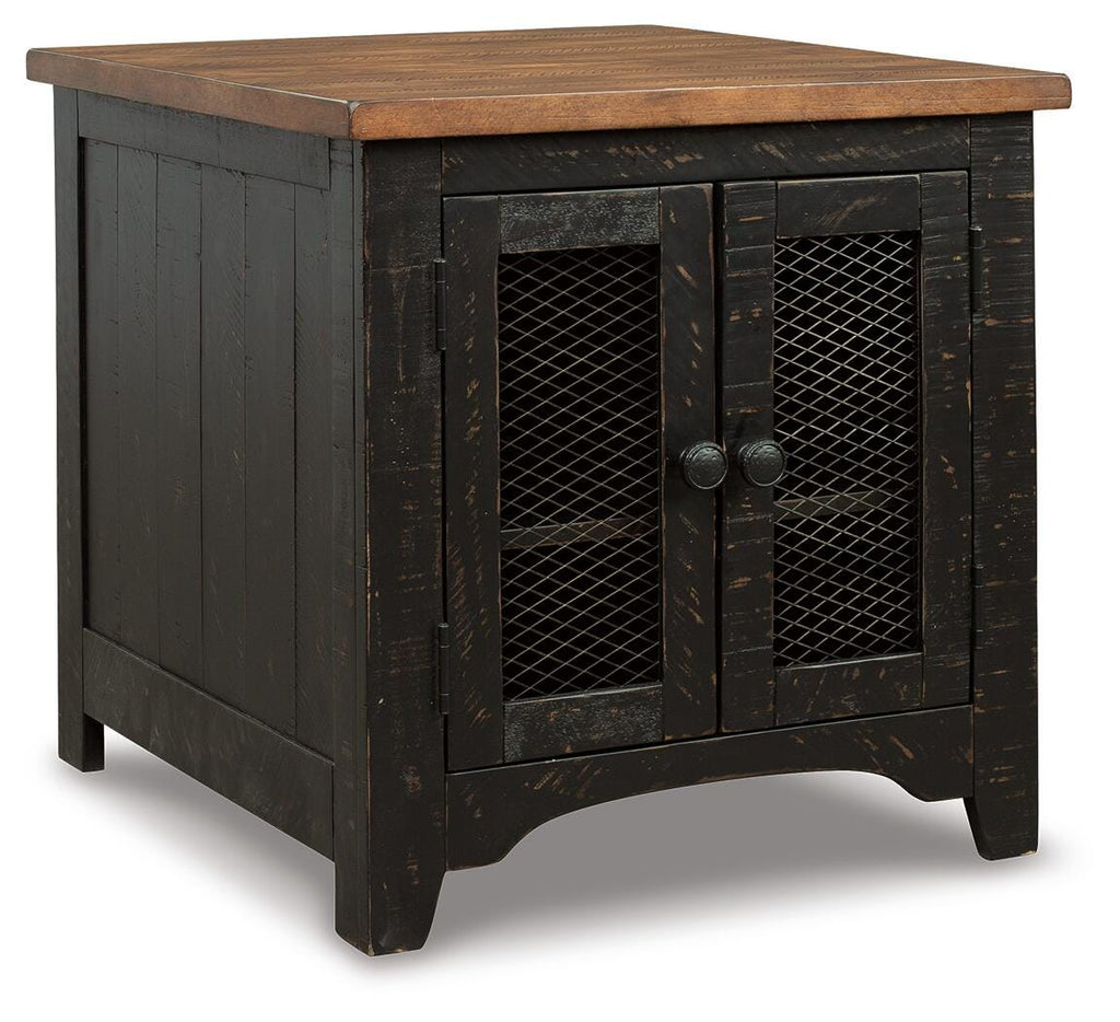 Valebeck End Table in Black/Brown, angle view