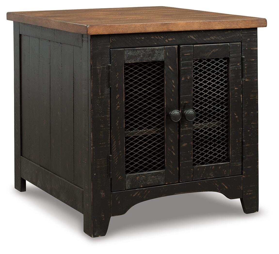 Valebeck End Table in Black/Brown, angle view