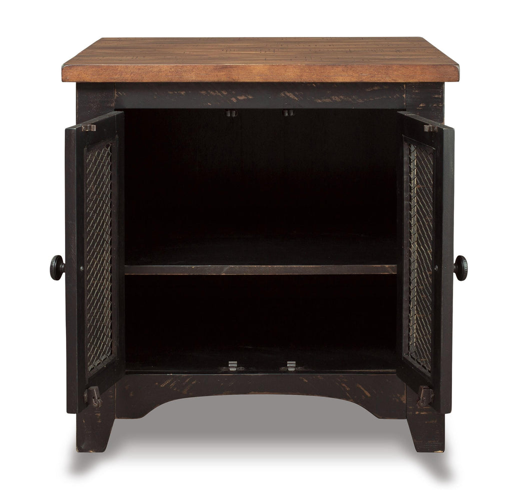 Valebeck End Table in Black/Brown, open view