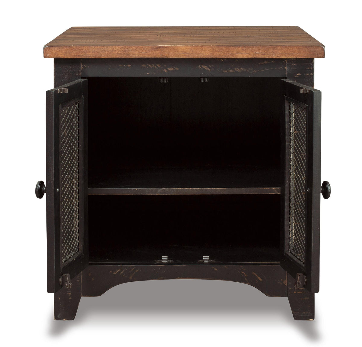 Valebeck End Table in Black/Brown, open view