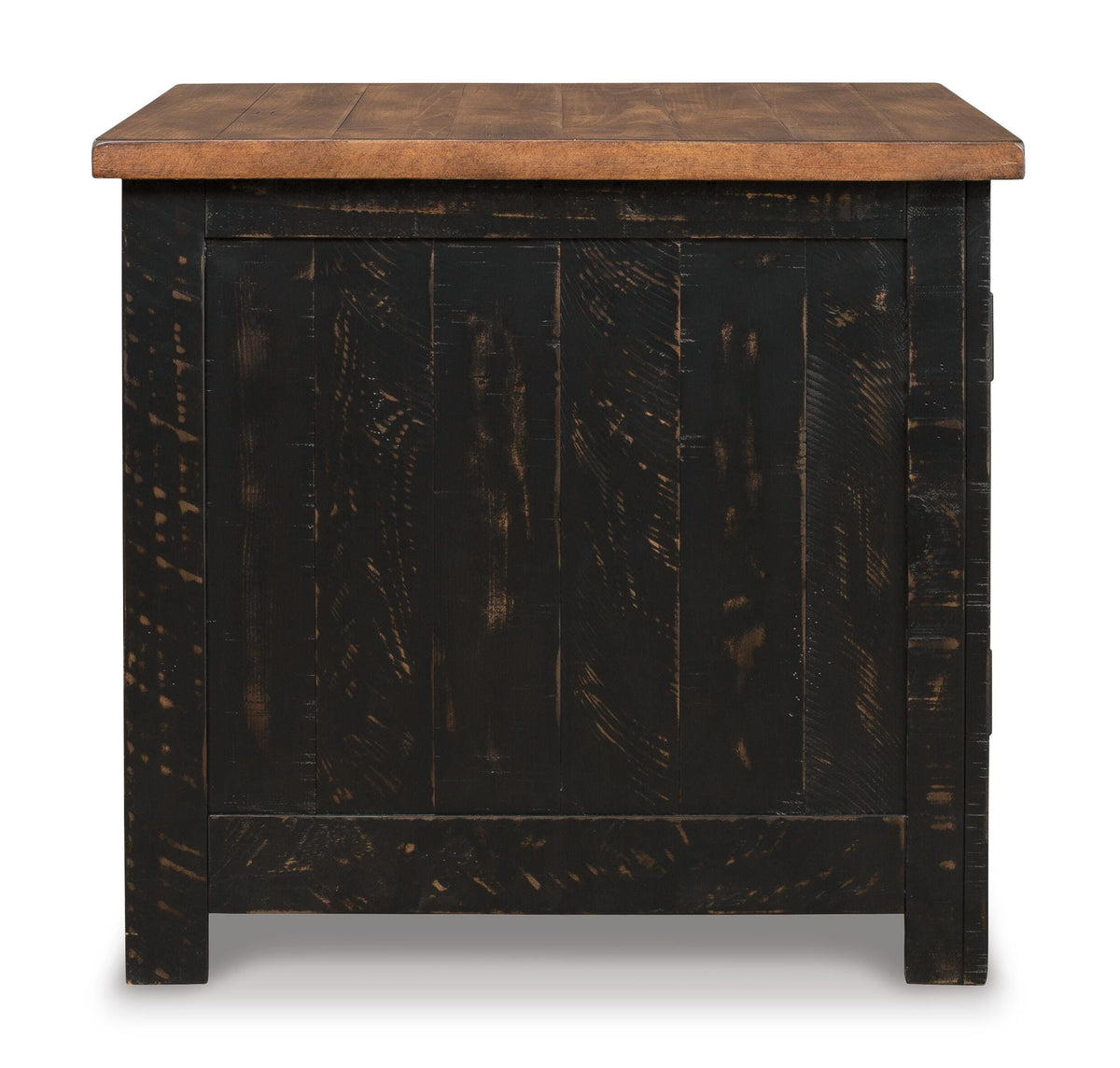 Valebeck End Table in Black/Brown, side view