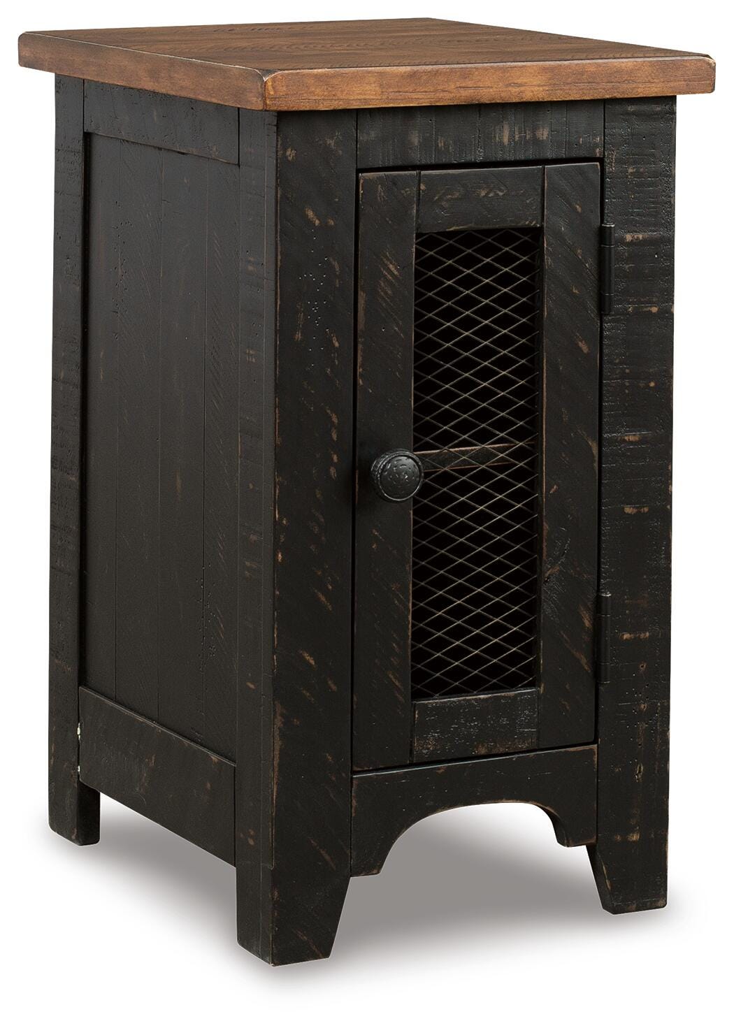 Valebeck Chairside End Table in Black/Brown, angle view
