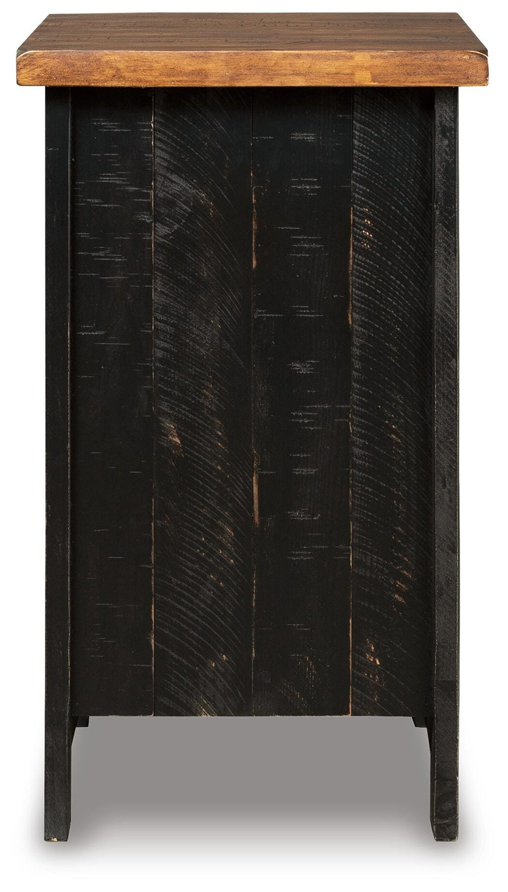 Valebeck Chairside End Table in Black/Brown, back view