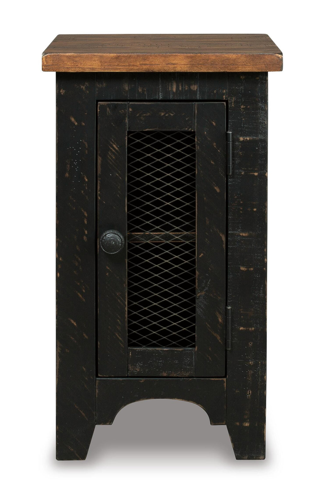 Valebeck Chairside End Table in Black/Brown, front view