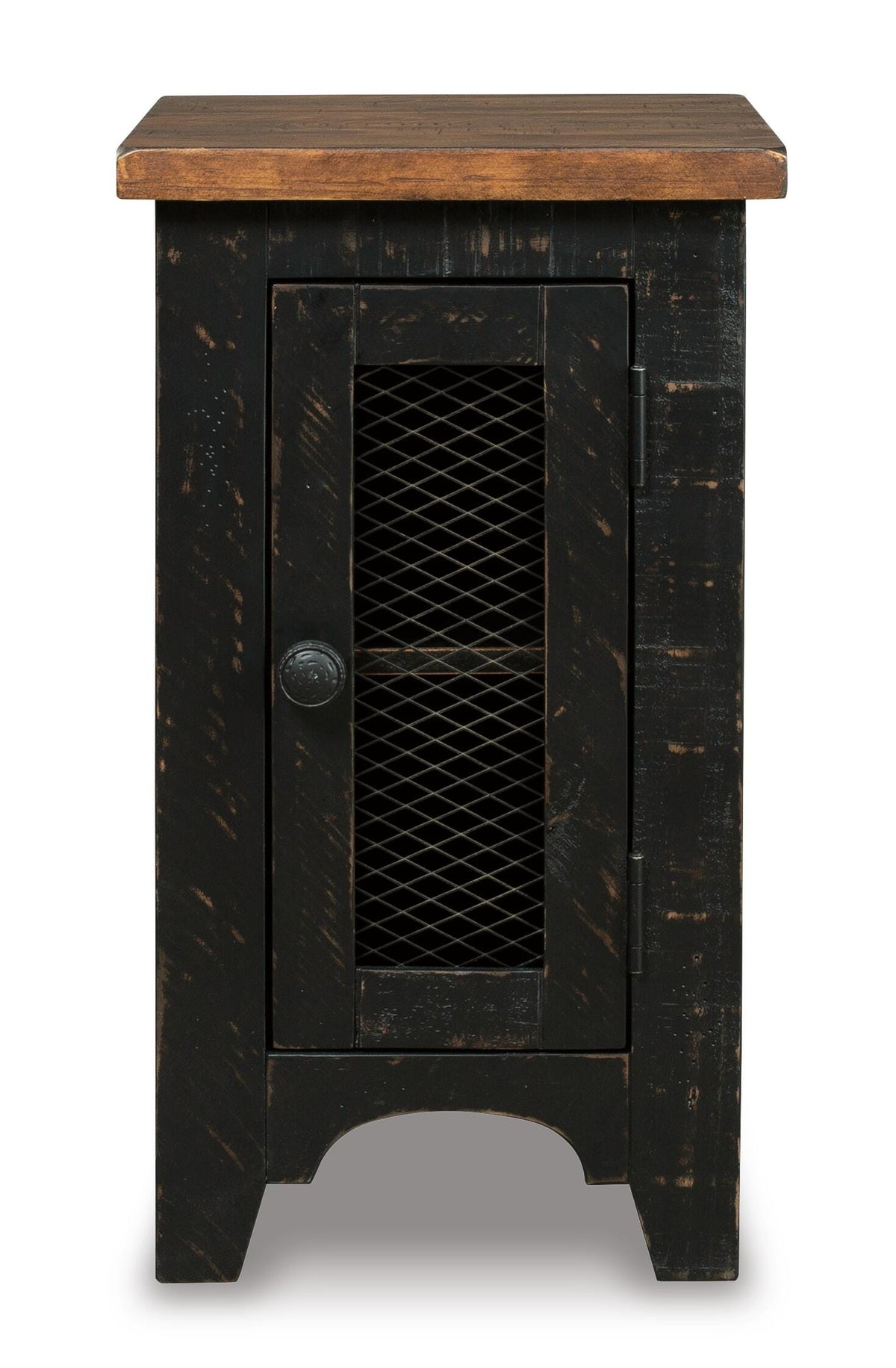 Valebeck Chairside End Table in Black/Brown, front view