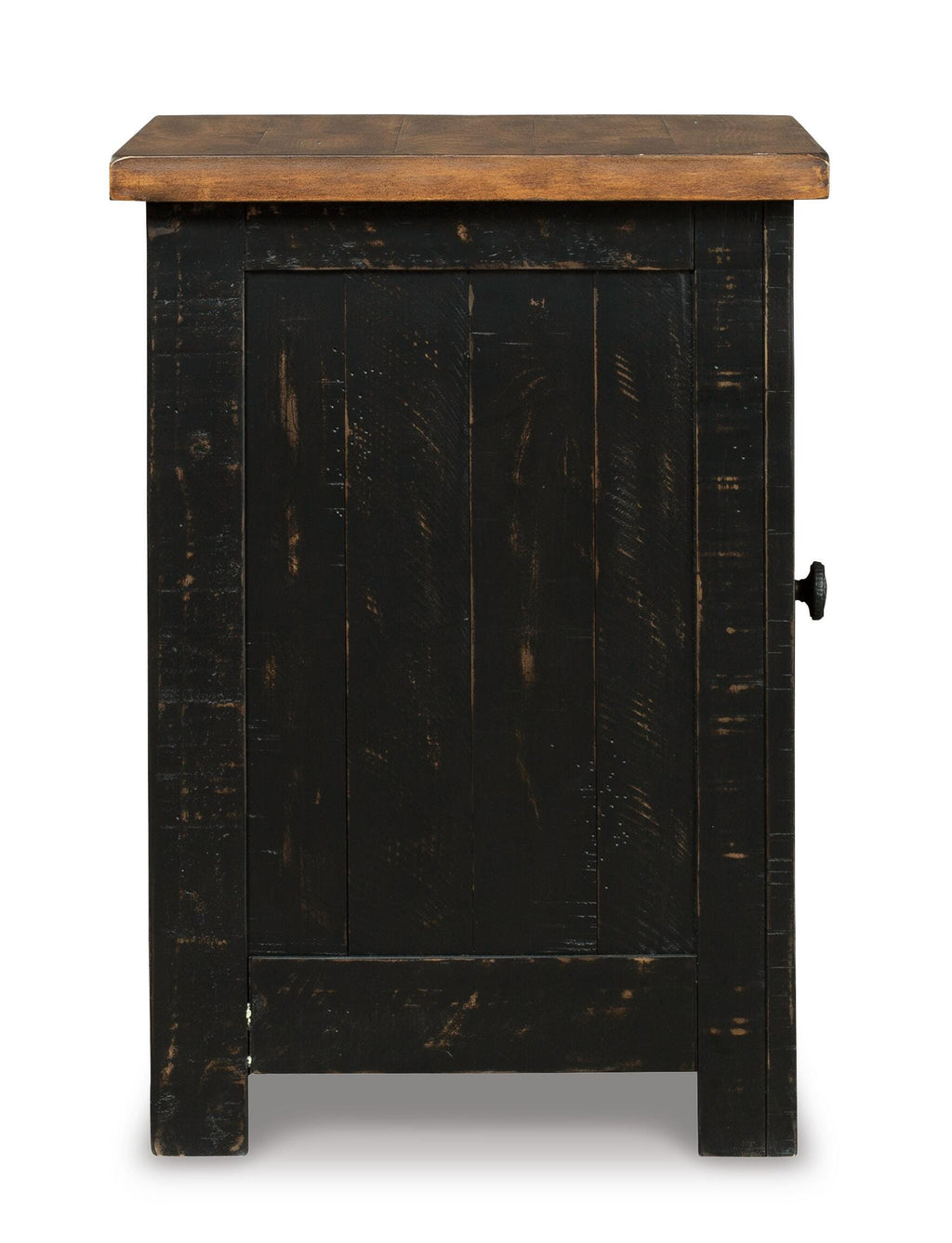 Valebeck Chairside End Table in Black/Brown, side view