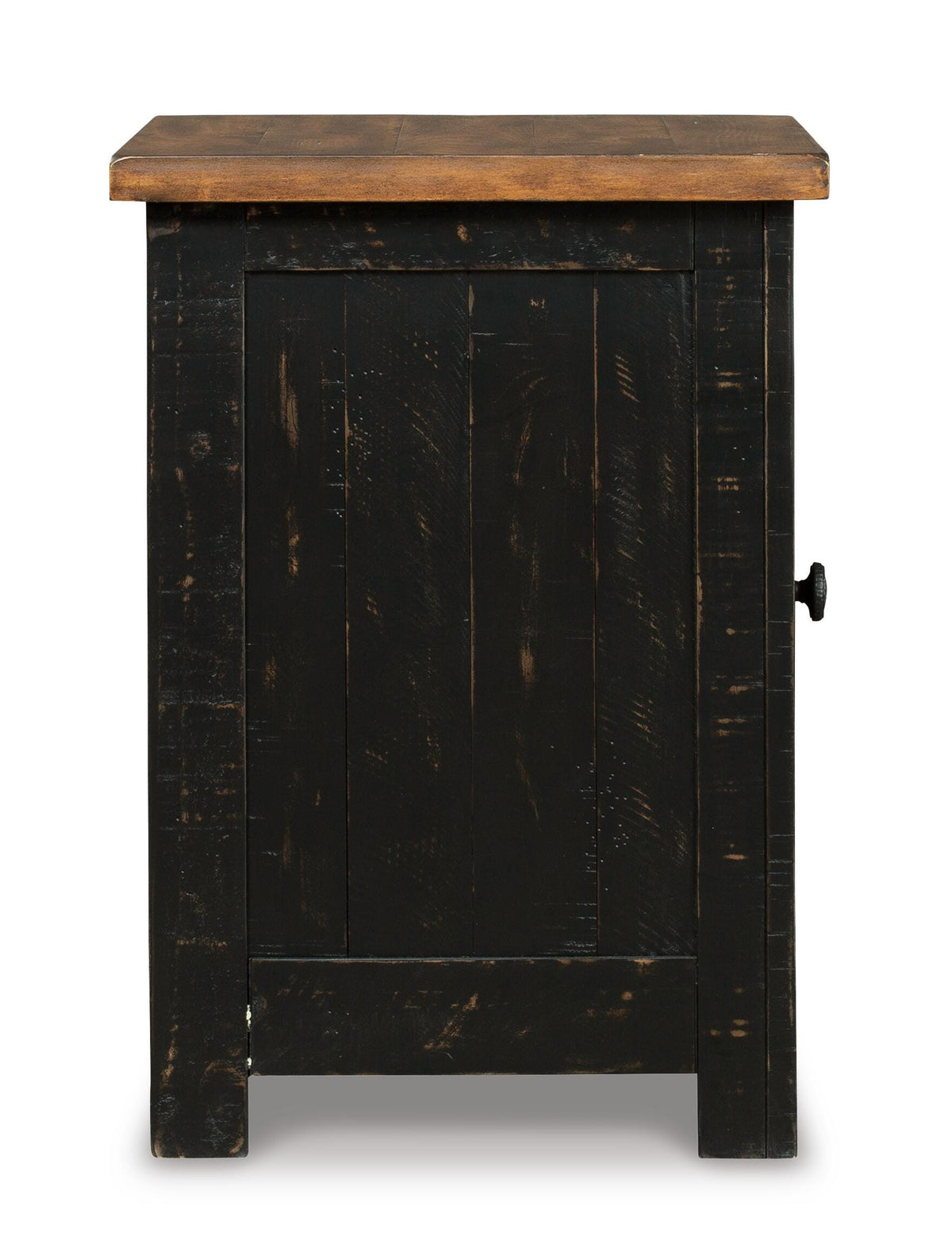 Valebeck Chairside End Table in Black/Brown, side view