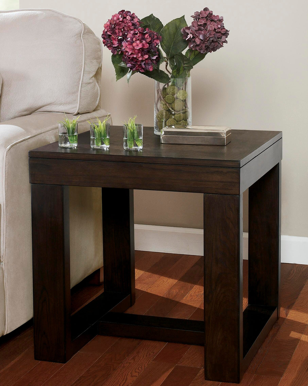 Watson End Table in Dark Brown, lifestyle view