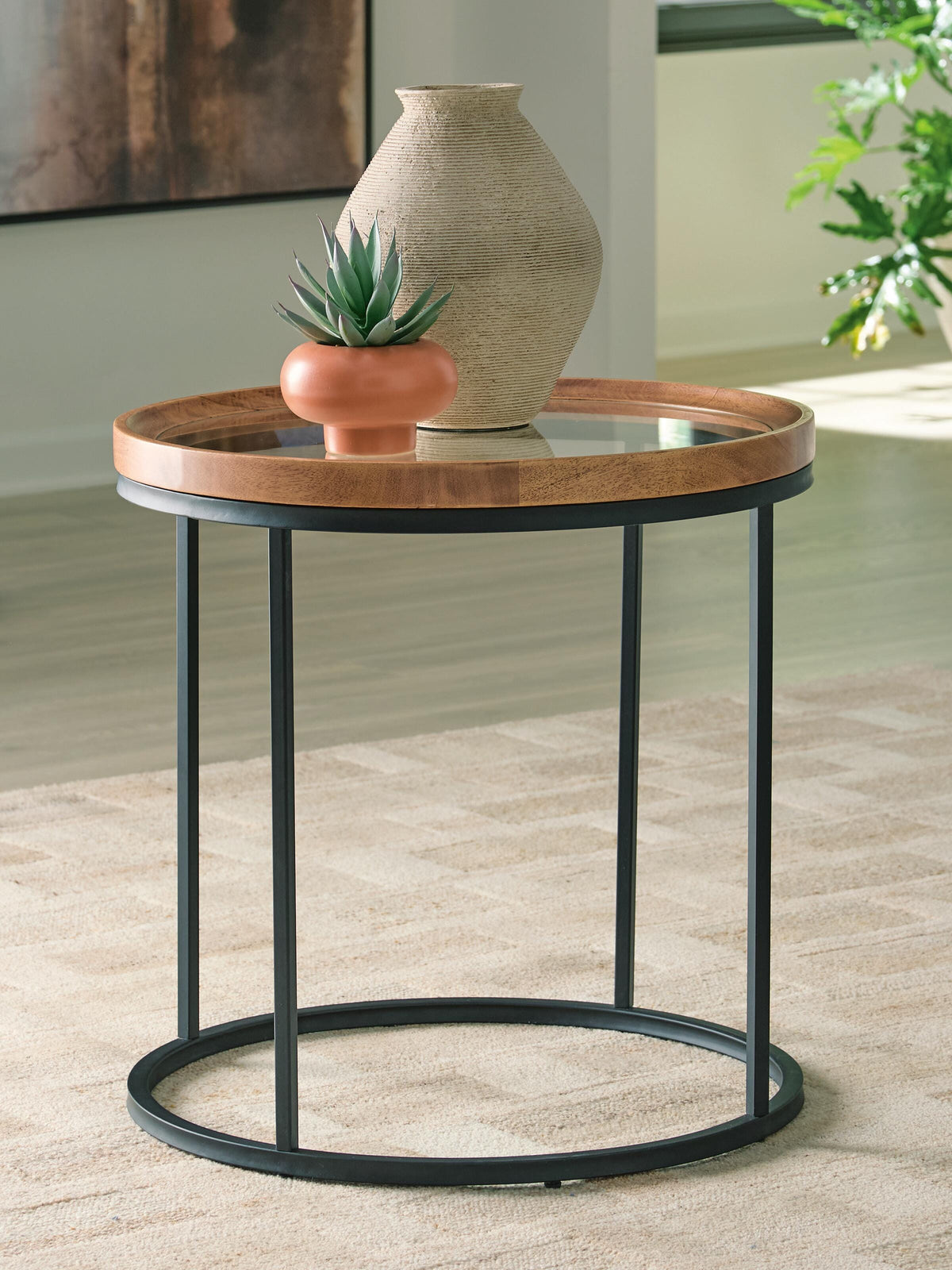 Noraluna End Table in Medium Brown, lifestyle view