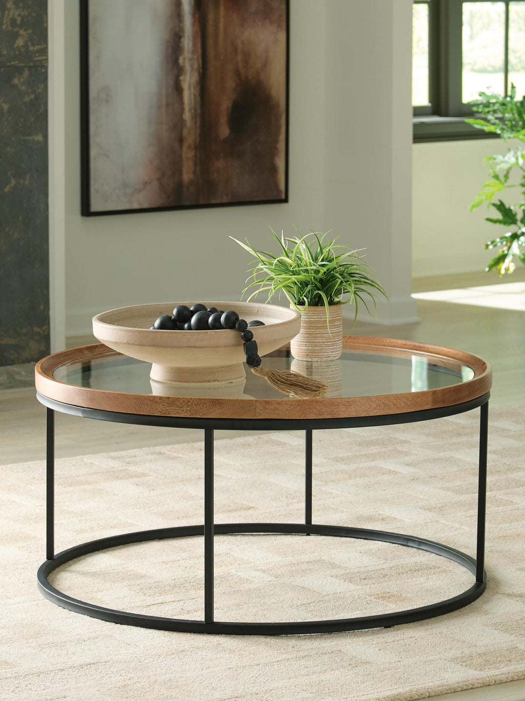 Noraluna Coffee Table in Medium Brown, lifestyle view