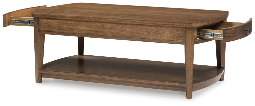 Burkbyer Coffee Table in Brown, open view