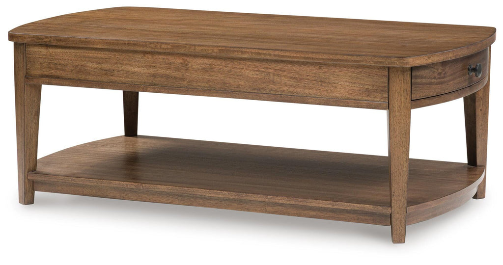 Burkbyer Coffee Table in Brown, angle view
