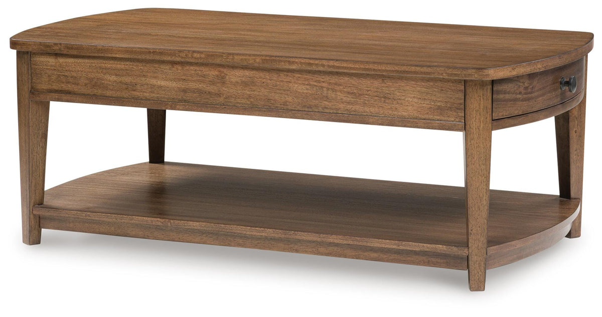 Burkbyer Coffee Table in Brown, angle view
