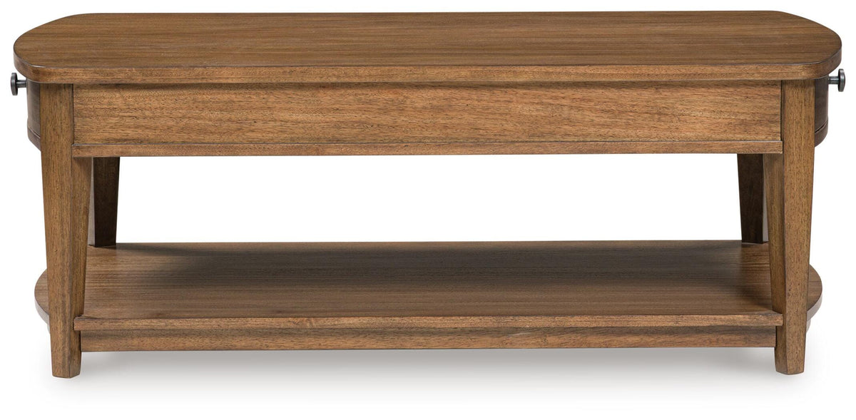 Burkbyer Coffee Table in Brown, front view