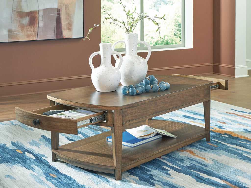 Burkbyer Coffee Table in Brown, open view