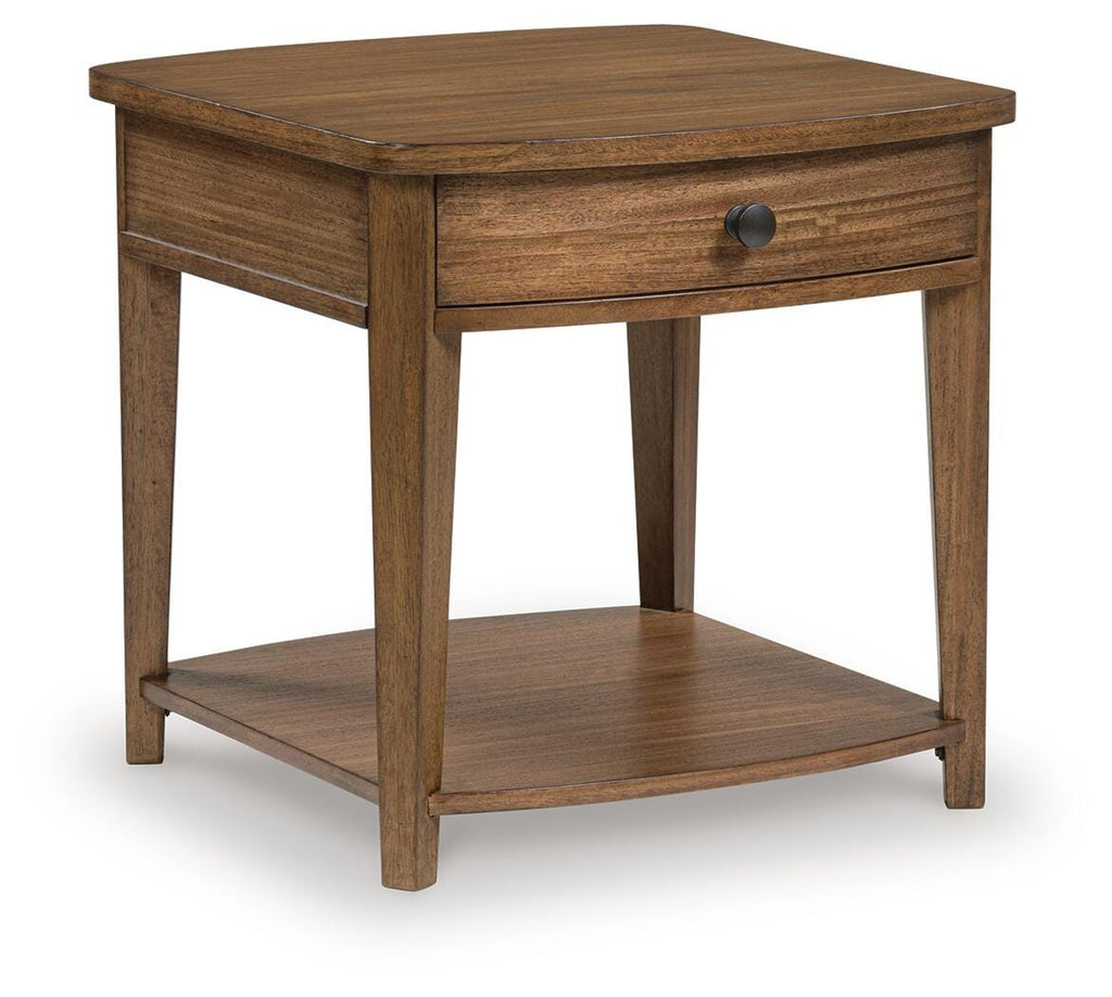 Burkbyer End Table in Brown, angle view