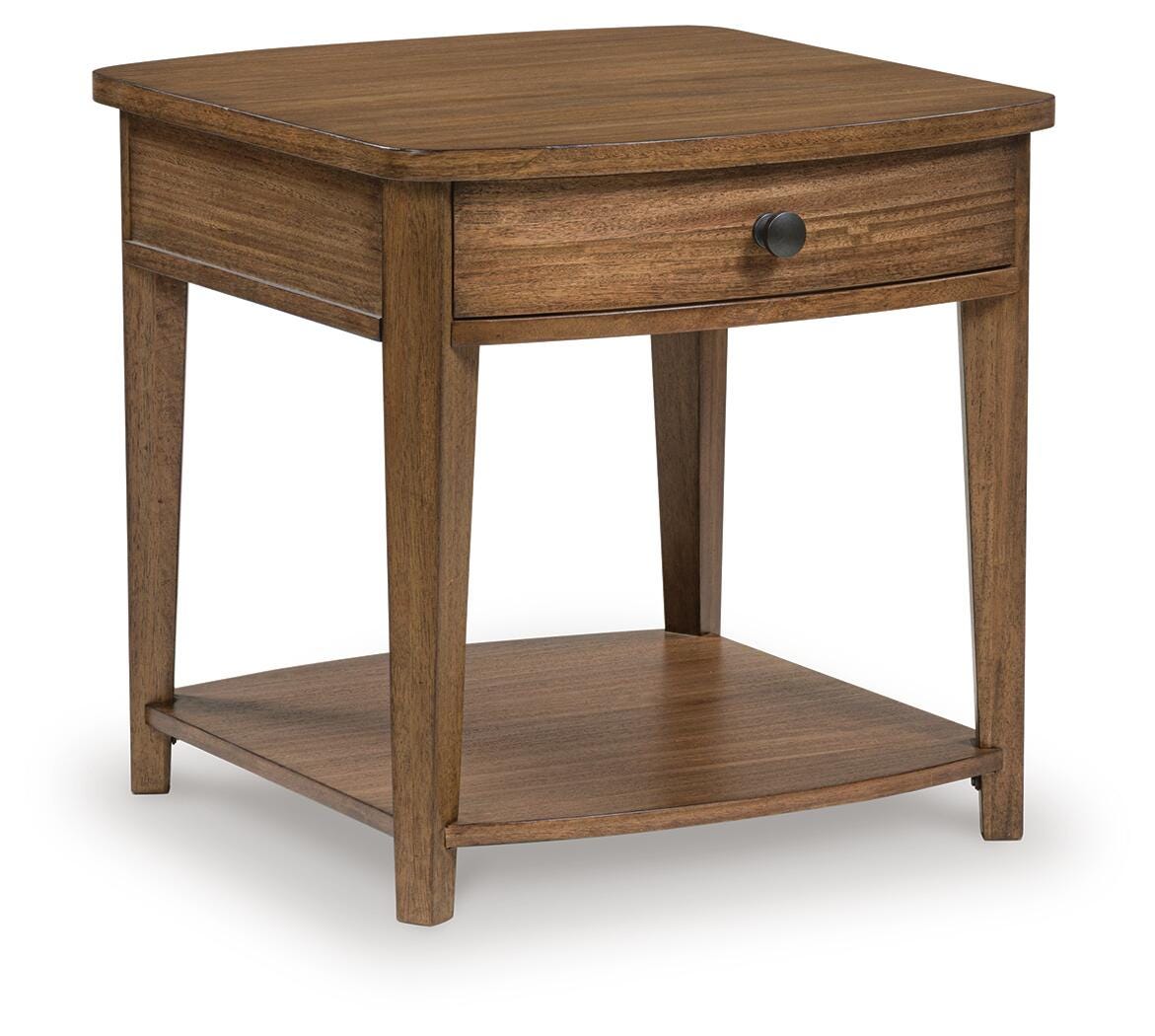 Burkbyer End Table in Brown, angle view