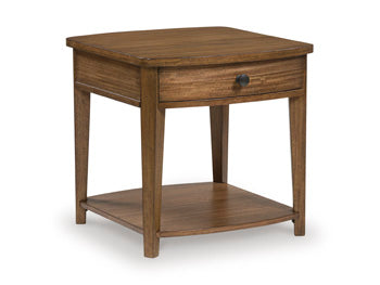 Burkbyer End Table in Brown, angle view
