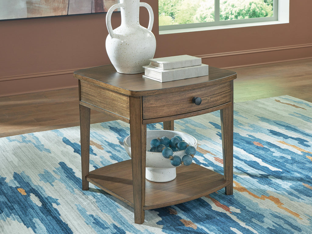 Burkbyer End Table in Brown, closed view