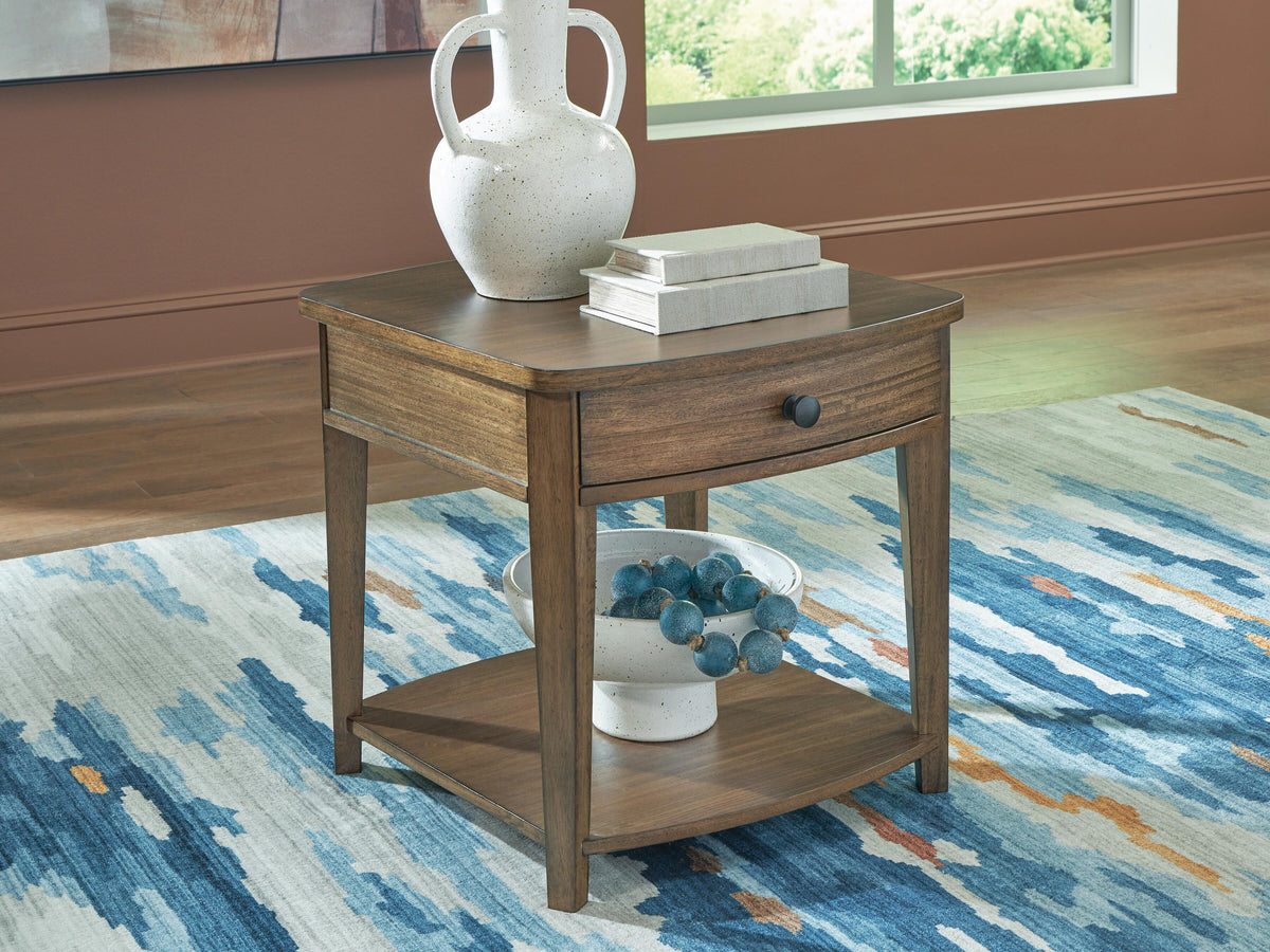 Burkbyer End Table in Brown, closed view
