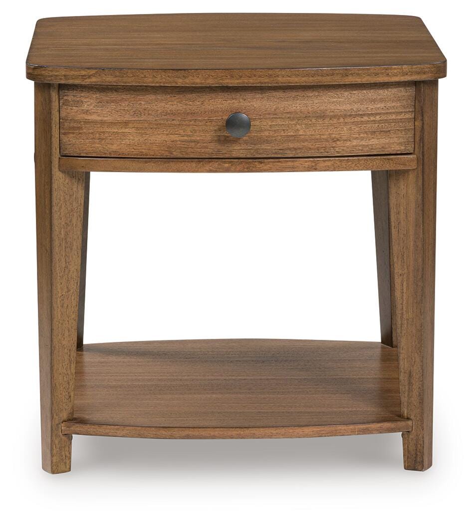 Burkbyer End Table in Brown, front view