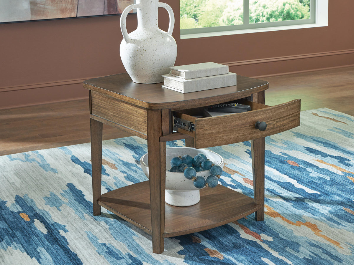 Burkbyer End Table in Brown, open view