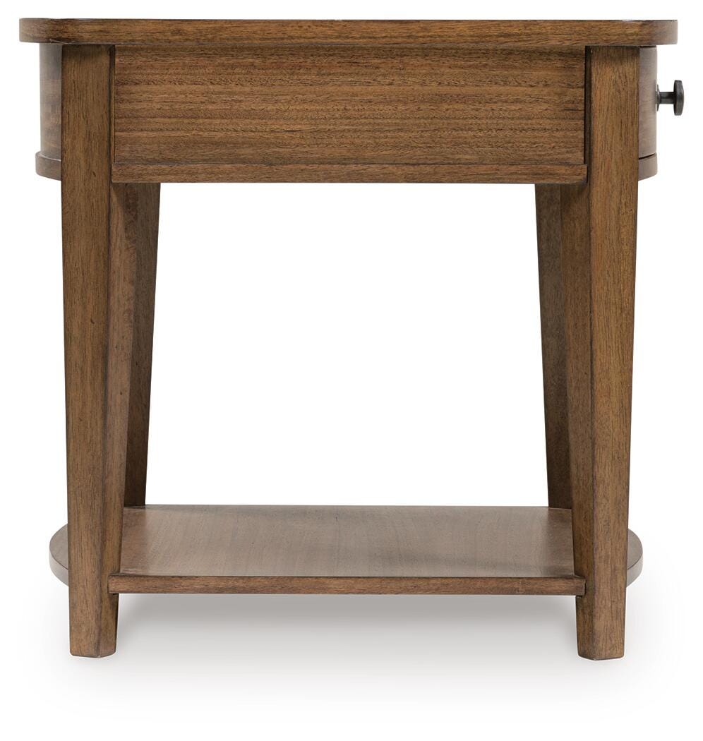 Burkbyer End Table in Brown, side view