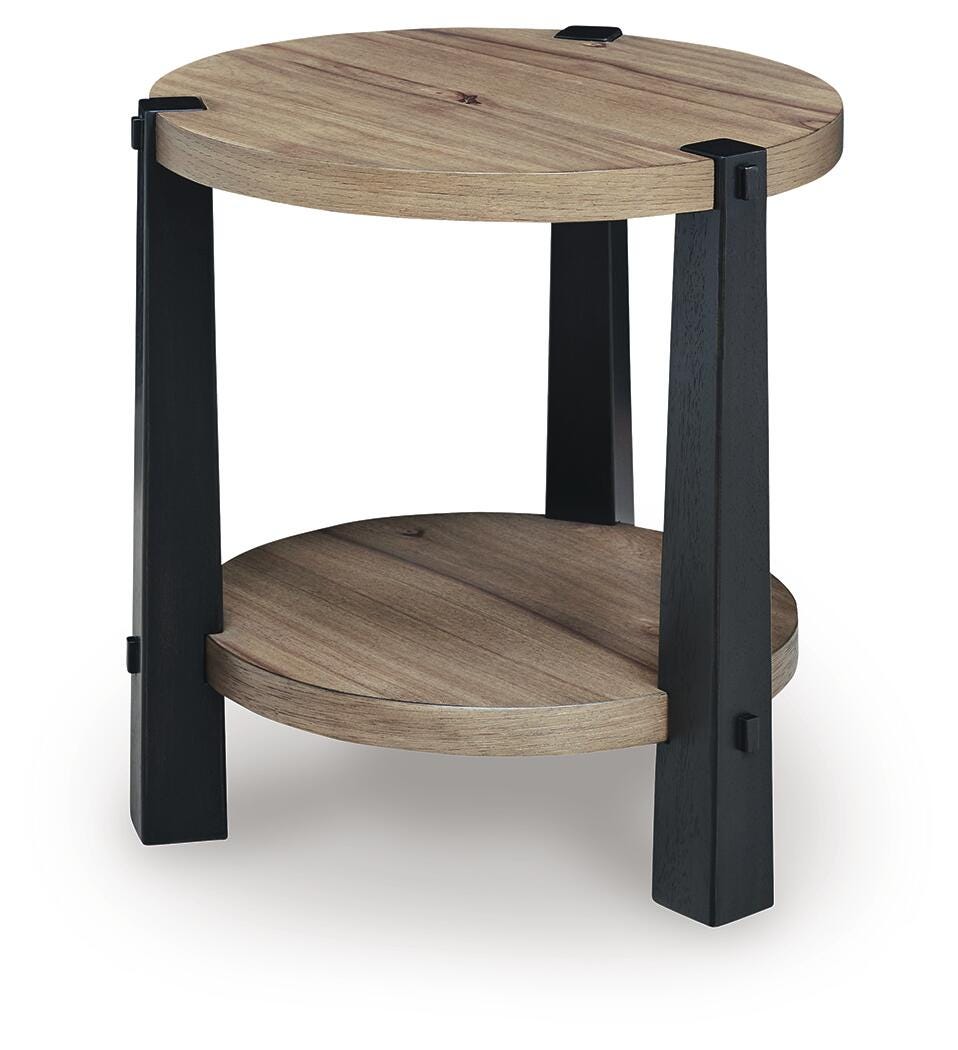 Ridgester End Table in Light Brown/Black, angle view